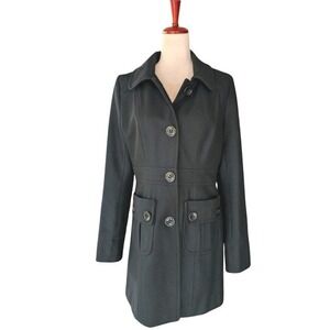 Tulle Womens Black Wool Blend Button Front Trench Coat‎ Jacket J7348N11 Size L